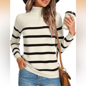 Striped Turtleneck Sweater - Black and Cream XL NWT